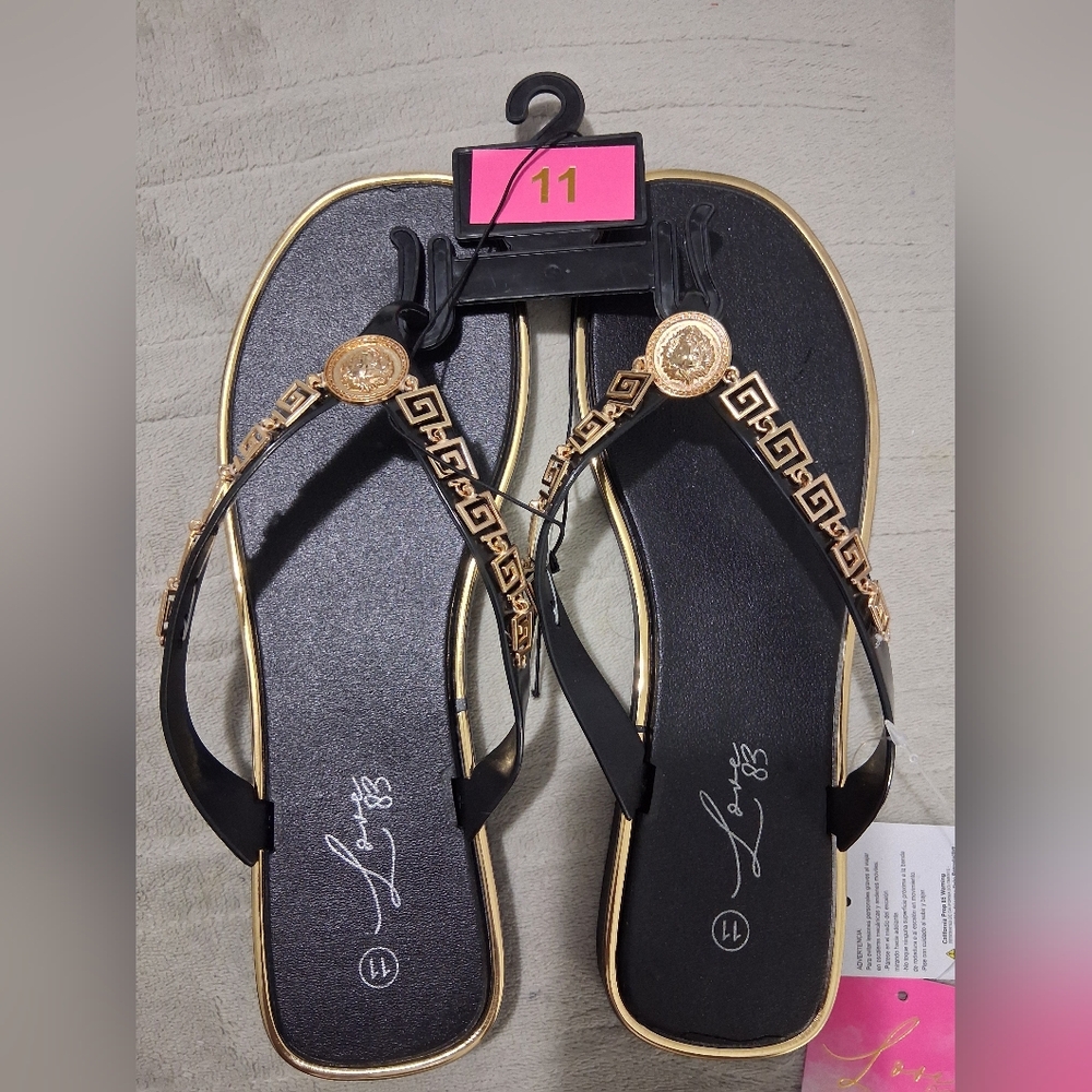 Women's Gold Lion Chest Slide On Sandal